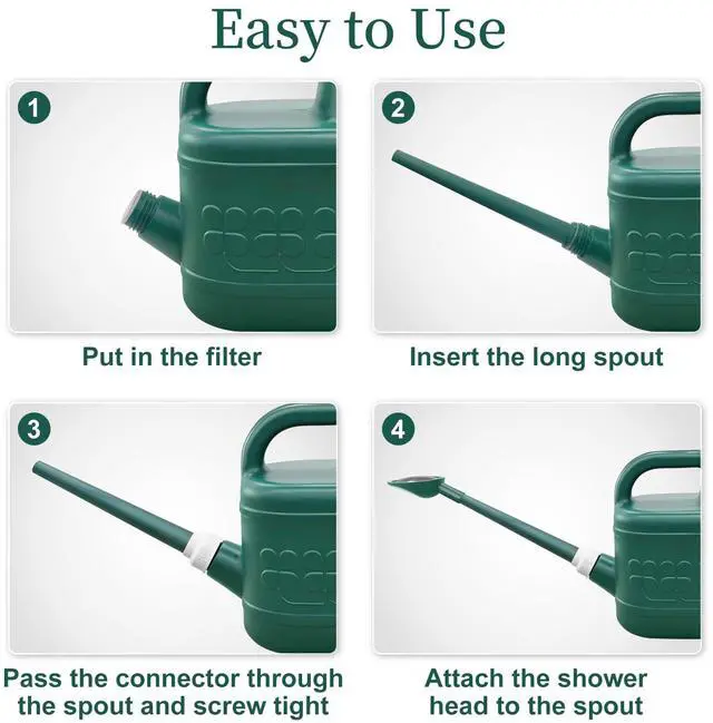 Alt view image 6 of 7 - 2 Gallon Watering Can, Garden Watering Can Outdoor, Plant Water Can with Removable Long Spout and Stainless Steel Sprinkler Head, Large Plastic Outdoor Watering Cans for Gardening Flower Plants