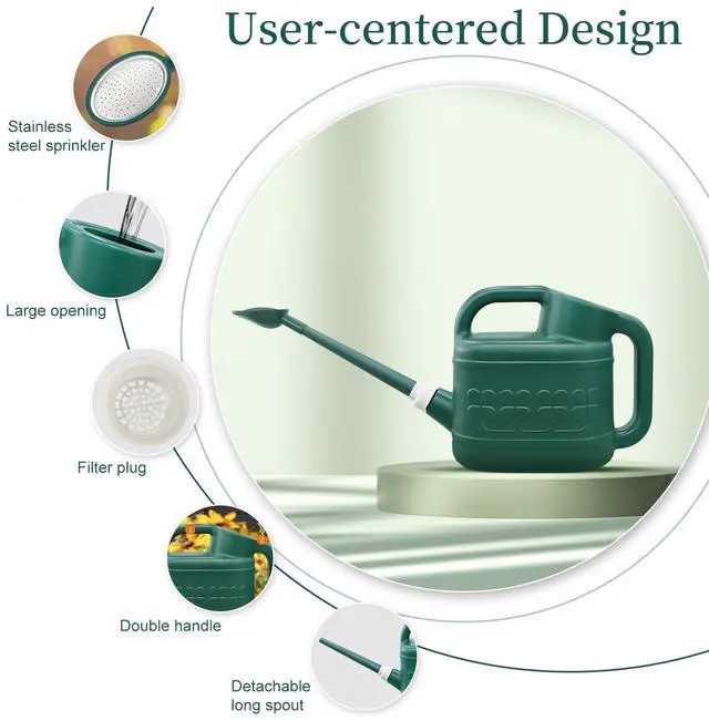 Alt view image 5 of 7 - 2 Gallon Watering Can, Garden Watering Can Outdoor, Plant Water Can with Removable Long Spout and Stainless Steel Sprinkler Head, Large Plastic Outdoor Watering Cans for Gardening Flower Plants