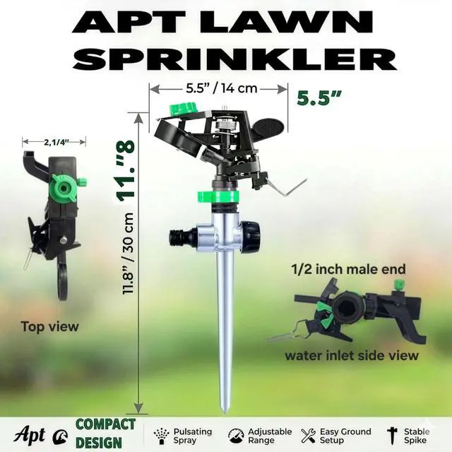 Alt view image 2 of 7 - Pulsating Impact Sprinklers for Yard, Lawn & Garden, 80 to 5800 sq ft Adjustable Spray (Pack of 2)