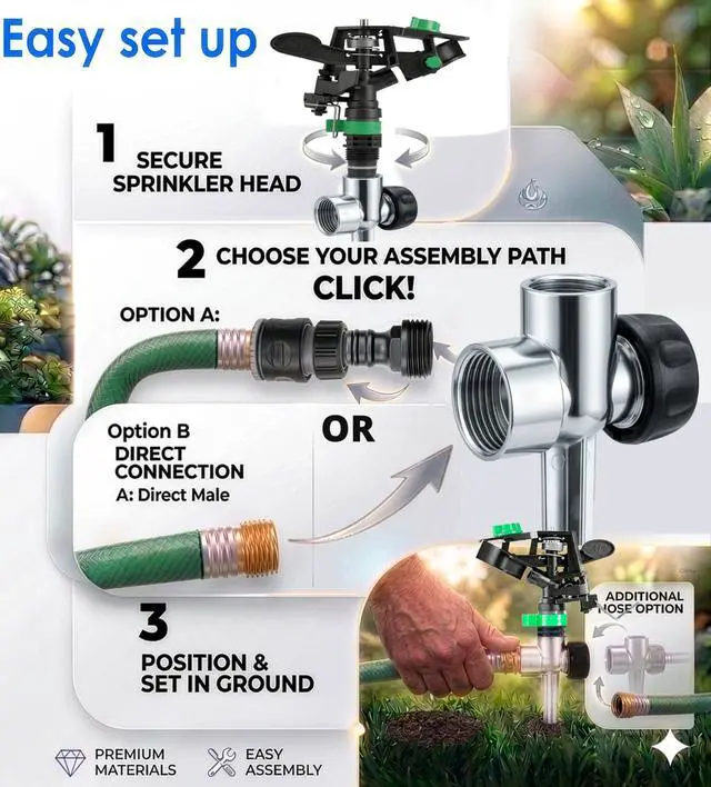 Alt view image 5 of 7 - Pulsating Impact Sprinklers for Yard, Lawn & Garden, 80 to 5800 sq ft Adjustable Spray (Pack of 2)