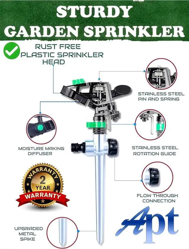 Alt view image 7 of 7 - Pulsating Impact Sprinklers for Yard, Lawn & Garden, 80 to 5800 sq ft Adjustable Spray (Pack of 2)