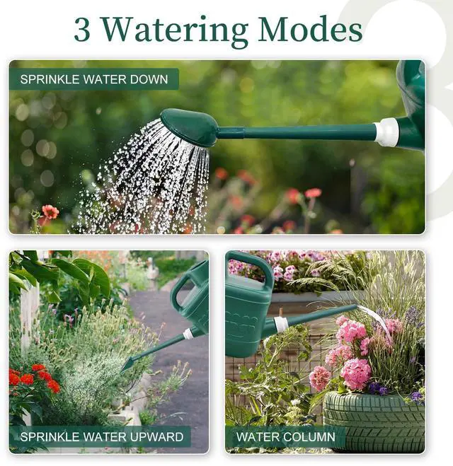 Alt view image 4 of 7 - 2 Gallon Watering Can, Garden Watering Can Outdoor, Plant Water Can with Removable Long Spout and Stainless Steel Sprinkler Head, Large Plastic Outdoor Watering Cans for Gardening Flower Plants