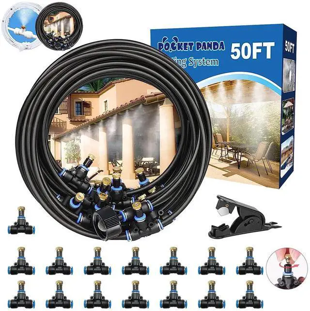Main image of Misters for Outside Patio, 50FT|15M Outdoor Water Misting Cooling System. Backyard Mist Kit for Garden Greenhouse Fan Deck Umbrella Canopy Pool Porch Trampoline Sprinkler Park BBQ Party Accessories
