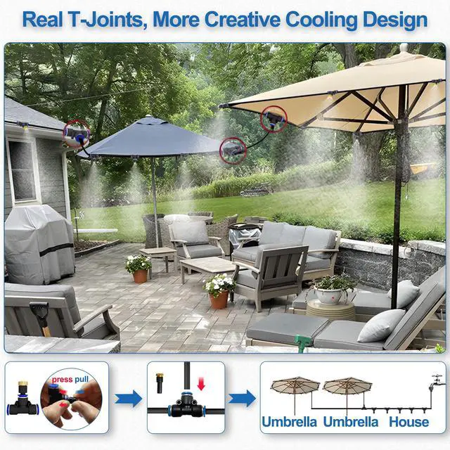 Alt view image 4 of 7 - Misters for Outside Patio, 50FT|15M Outdoor Water Misting Cooling System. Backyard Mist Kit for Garden Greenhouse Fan Deck Umbrella Canopy Pool Porch Trampoline Sprinkler Park BBQ Party Accessories