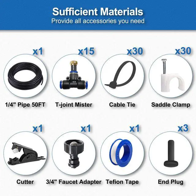 Alt view image 6 of 7 - Misters for Outside Patio, 50FT|15M Outdoor Water Misting Cooling System. Backyard Mist Kit for Garden Greenhouse Fan Deck Umbrella Canopy Pool Porch Trampoline Sprinkler Park BBQ Party Accessories