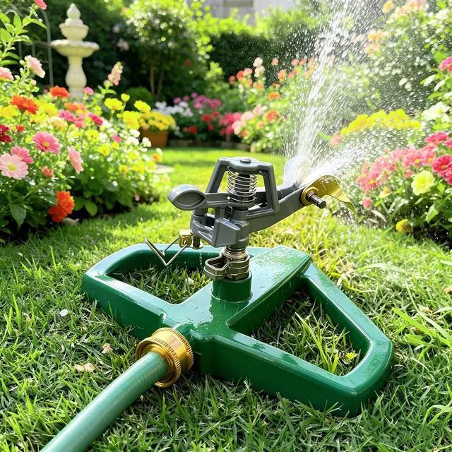 Main image of Heavy Duty Pulsating Impact Lawn Sprinkler 360° Adjustable Rotating Automatic Water Sprinkler for Yard with Metal Base, Large Area Irrigation Sprinkle for Garden, Covers Up to 4,500 Sq. Ft