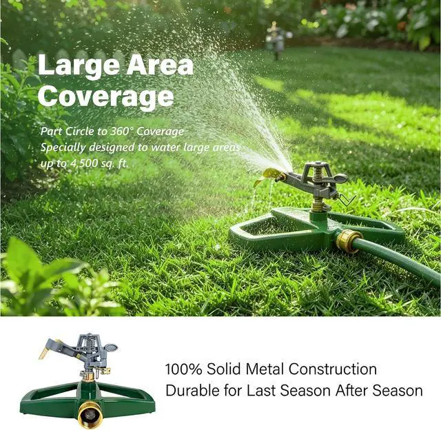 Alt view image 6 of 7 - Heavy Duty Pulsating Impact Lawn Sprinkler 360° Adjustable Rotating Automatic Water Sprinkler for Yard with Metal Base, Large Area Irrigation Sprinkle for Garden, Covers Up to 4,500 Sq. Ft