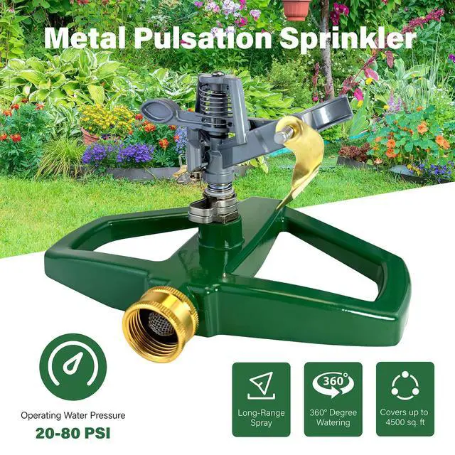 Alt view image 7 of 7 - Heavy Duty Pulsating Impact Lawn Sprinkler 360° Adjustable Rotating Automatic Water Sprinkler for Yard with Metal Base, Large Area Irrigation Sprinkle for Garden, Covers Up to 4,500 Sq. Ft