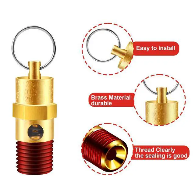 Alt view image 4 of 6 - 2 Pieces 1/4'' Male 150 PSI NPT Air Compressor Pressure Relief Valve Brass Safety Valve Air Compressor Check Valve