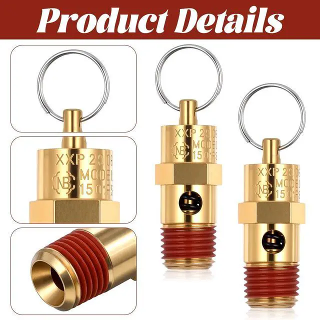 Alt view image 5 of 7 - Brass Safety Valve Air Compressor Pressure Relief Valve 1/4" NPT 150 PSI 58 SCFM Air Compressor Relief Pressure Safety Valves NPT Threaded Part for Air and Water Discharge