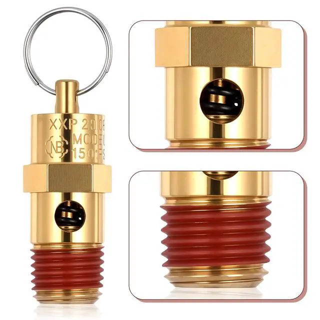 Alt view image 6 of 7 - Brass Safety Valve Air Compressor Pressure Relief Valve 1/4" NPT 150 PSI 58 SCFM Air Compressor Relief Pressure Safety Valves NPT Threaded Part for Air and Water Discharge