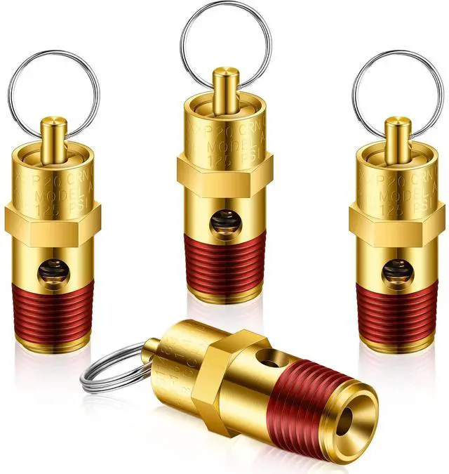 Main image of 4 Pcs 1/4" Male 125 Psi Npt Pressure Relief Valve Air Compressor Check Brass Safety Valve