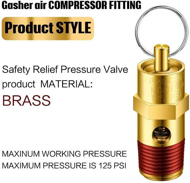 Alt view image 6 of 7 - 4 Pcs 1/4" Male 125 Psi Npt Pressure Relief Valve Air Compressor Check Brass Safety Valve