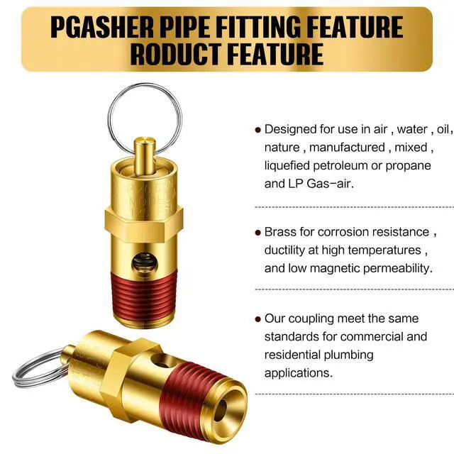 Alt view image 5 of 7 - 4 Pcs 1/4" Male 125 Psi Npt Pressure Relief Valve Air Compressor Check Brass Safety Valve