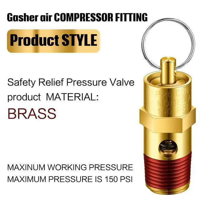 Alt view image 4 of 6 - 4 Pcs 1/4" Male 150 Psi Npt Pressure Relief Valve Air Compressor Check Brass Safety Valve