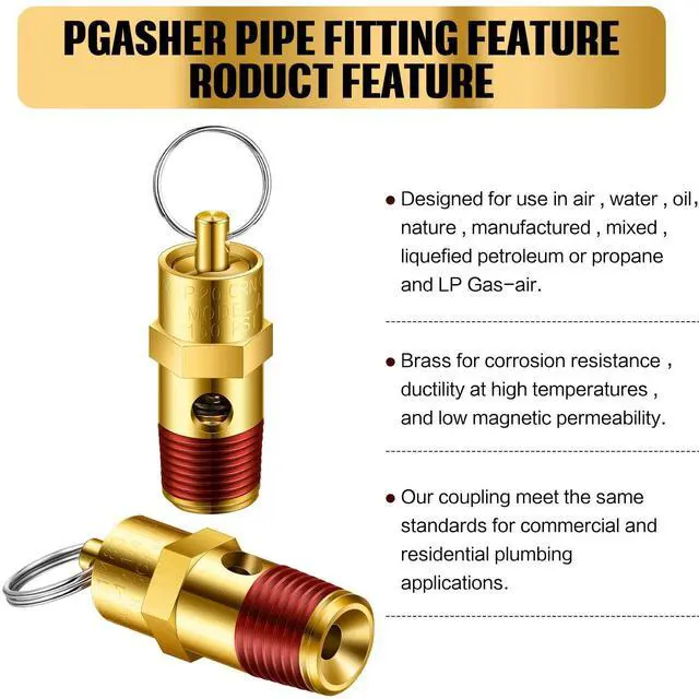 Alt view image 5 of 6 - 4 Pcs 1/4" Male 150 Psi Npt Pressure Relief Valve Air Compressor Check Brass Safety Valve