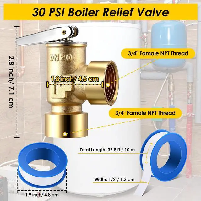 Alt view image 2 of 7 - 3/4" FNPT Female Inlet & Outlet, 30 PSI Pressure Relief Valve for Hot Water Boilers & Hydronic Heating Systems, Brass, Opens Automatically To Release Excessive Pressure