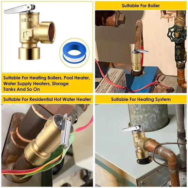 Alt view image 6 of 7 - 3/4" FNPT Female Inlet & Outlet, 30 PSI Pressure Relief Valve for Hot Water Boilers & Hydronic Heating Systems, Brass, Opens Automatically To Release Excessive Pressure