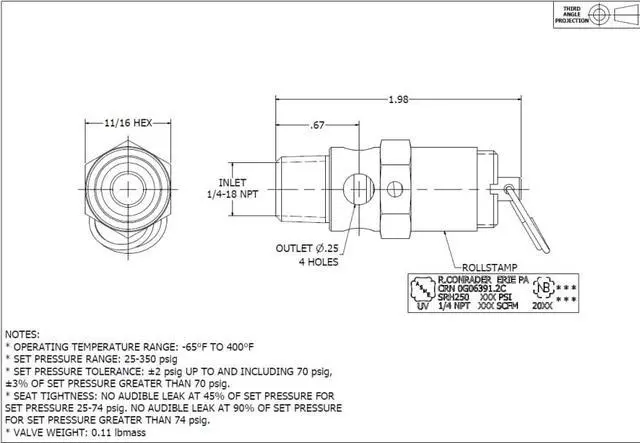 Alt view image 5 of 7 - Brass, 1/4" NPT Industrial Hard Seat Safety Pressure Relief Valve, Made In The USA (25 PSI / 30 SCFM)