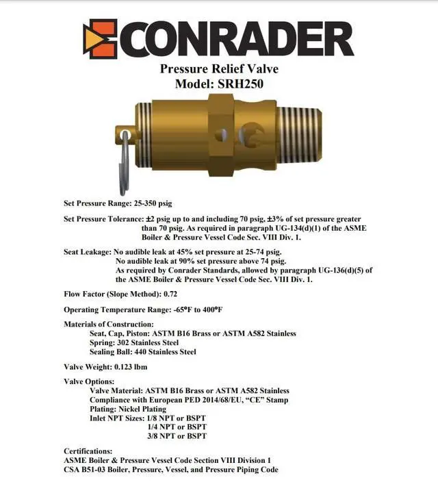 Alt view image 6 of 7 - Brass, 1/4" NPT Industrial Hard Seat Safety Pressure Relief Valve, Made In The USA (25 PSI / 30 SCFM)