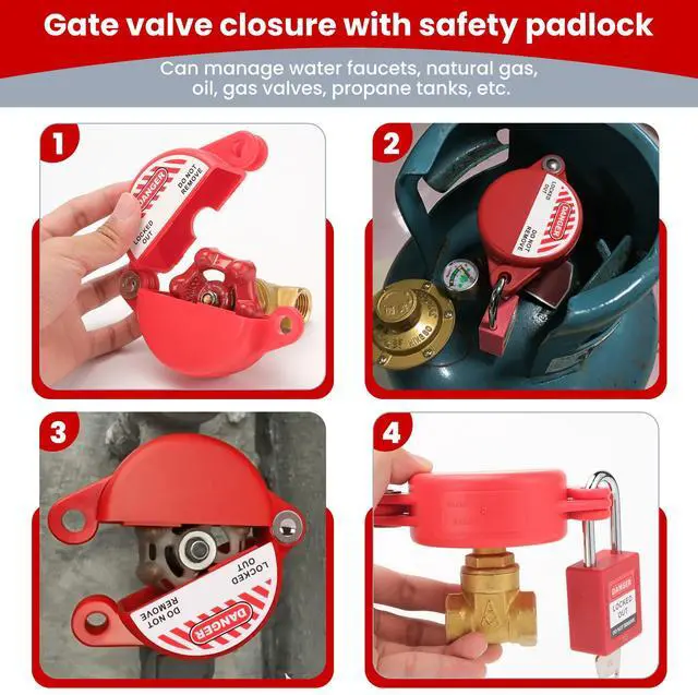 Alt view image 2 of 7 - Gate Valve Lockout with Safety Padlock, Hose Bib Lock for Water Spigot/Outdoor Water Faucet/Propane Tank, Suited for 1 to 2-1/2 in Dia Valve Handles,OSHA Compliant(2 Pack)