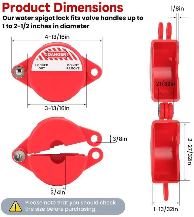 Alt view image 3 of 7 - Gate Valve Lockout with Safety Padlock, Hose Bib Lock for Water Spigot/Outdoor Water Faucet/Propane Tank, Suited for 1 to 2-1/2 in Dia Valve Handles,OSHA Compliant(2 Pack)