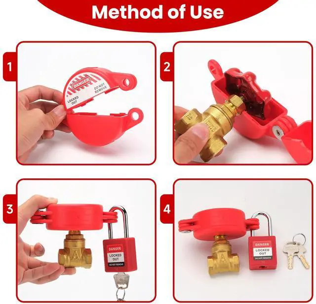 Alt view image 5 of 7 - Gate Valve Lockout with Safety Padlock, Hose Bib Lock for Water Spigot/Outdoor Water Faucet/Propane Tank, Suited for 1 to 2-1/2 in Dia Valve Handles,OSHA Compliant(2 Pack)
