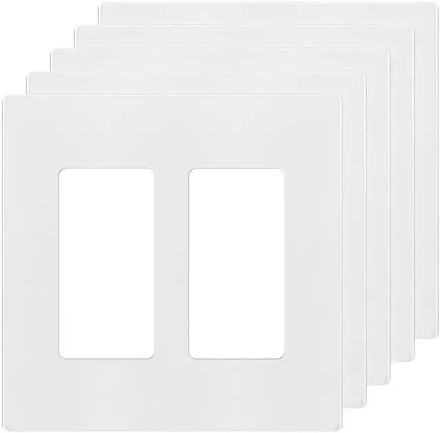 Main image of Screwless Decorator Wall Plates Child Safe Outlet Covers, Size 2-Gang 4.68" H x 4.73 L, Unbreakable Polycarbonate Thermoplastic, SI8832-W-5PCS, Glossy, White (5 Pack)