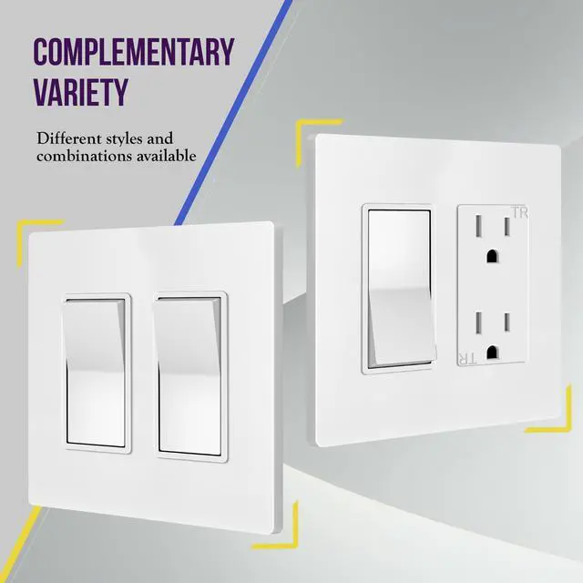 Alt view image 5 of 7 - Screwless Decorator Wall Plates Child Safe Outlet Covers, Size 2-Gang 4.68" H x 4.73 L, Unbreakable Polycarbonate Thermoplastic, SI8832-W-5PCS, Glossy, White (5 Pack)