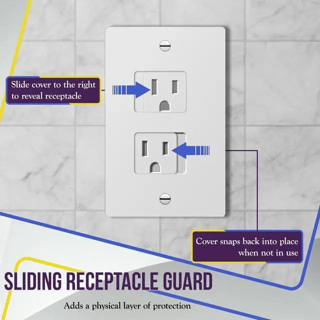 Alt view image 2 of 7 - Child Proof Outlet Cover, Self-Closing, Fits Both Duplex and Decorator Outlet, Safety Design, Tamper-Resistant Socket Plug for Receptacle, Size 4.68" x 2.93", 8800-TR, White 6 Pack