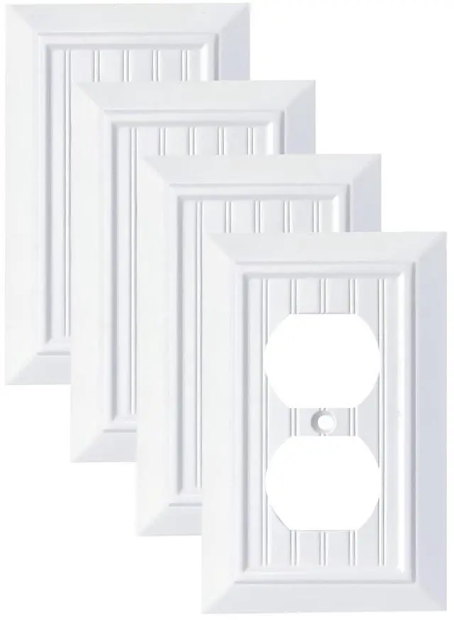 Main image of Pure White Classic Beadboard Wall Plates,Light Switch Covers,Electrical Outlet Covers, Switch Plates of Various Combination, Nature Bamboo Fiber Wall plate (1 Gang Duplex 4 Pack)