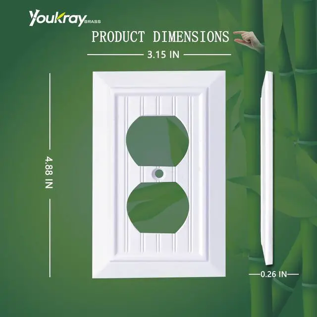 Alt view image 2 of 6 - Pure White Classic Beadboard Wall Plates,Light Switch Covers,Electrical Outlet Covers, Switch Plates of Various Combination, Nature Bamboo Fiber Wall plate (1 Gang Duplex 4 Pack)