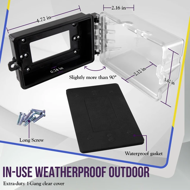 Alt view image 2 of 7 - Extra-Duty Weatherproof Enclosure, Outdoor Outlet Cover, Outdoor Decorator/GFCI Receptacles, Dual Installation, Horizontal or Vertical Use, 1-Gang 6.1 x 3.4 x 2.8, Clear Cover, IUC1HV-D
