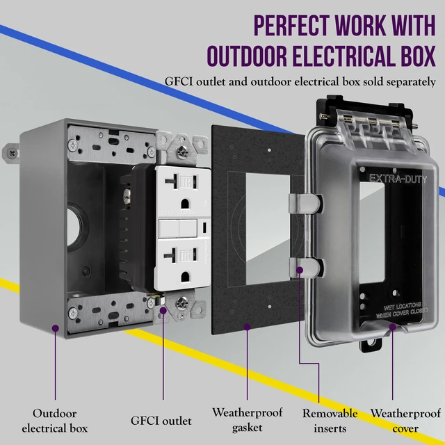 Alt view image 3 of 7 - Extra-Duty Weatherproof Enclosure, Outdoor Outlet Cover, Outdoor Decorator/GFCI Receptacles, Dual Installation, Horizontal or Vertical Use, 1-Gang 6.1 x 3.4 x 2.8, Clear Cover, IUC1HV-D