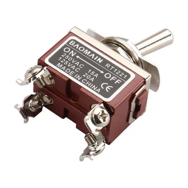 Alt view image 3 of 5 - 5-Pack Toggle Switch RT1221, ON-Off DPST 4-Pin 15A/250V AC 20A/125V AC,12mm mounting Hole,Screw Terminal,for Household Appliances,Electronic Industrial Equipment