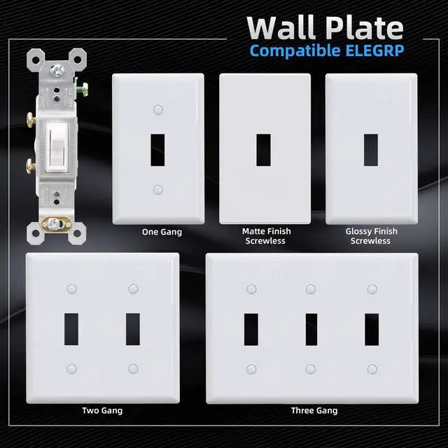 Alt view image 3 of 7 - Single Pole Toggle Light Switch, 15 Amp, 120 Volt, Toggle Framed AC Quiet Switch, in Wall On/Off Switch Replacement, Self-Grounding, Residential and Commercial Grade, UL (5 Pack, Glossy White)