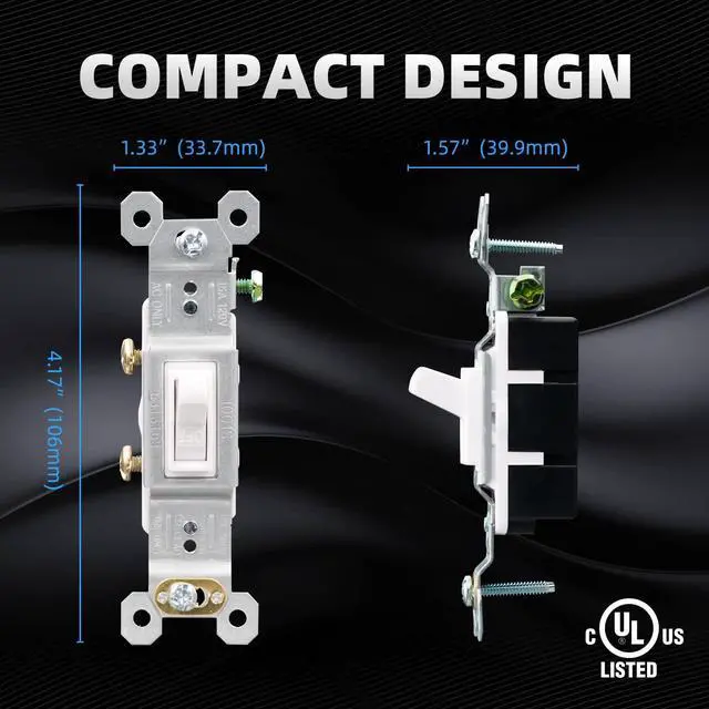 Alt view image 6 of 7 - Single Pole Toggle Light Switch, 15 Amp, 120 Volt, Toggle Framed AC Quiet Switch, in Wall On/Off Switch Replacement, Self-Grounding, Residential and Commercial Grade, UL (5 Pack, Glossy White)