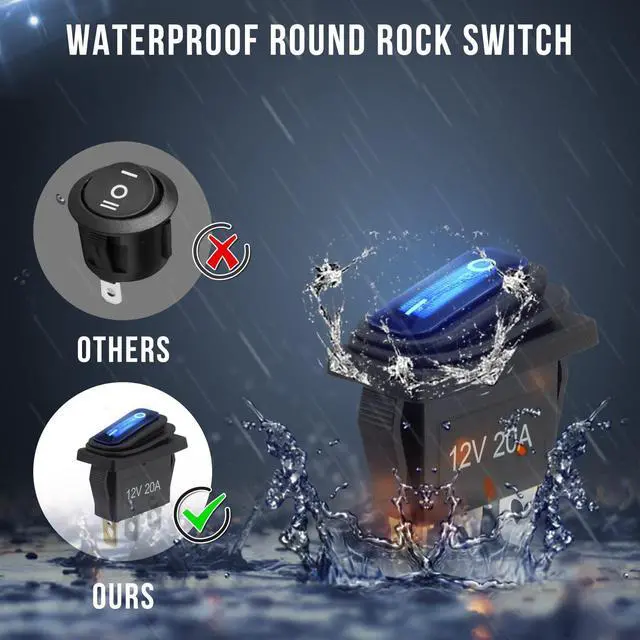 Alt view image 3 of 7 - 12v Rocker Switch Waterproof 5 PCS - 12 Volt Toggle Switch with 3 20cm Detachable Wires, SPST 3 Pin On Off Switches Snap-in Design Square Switch with Blue LED Light for Car Boat Marine RV Truck KCD3