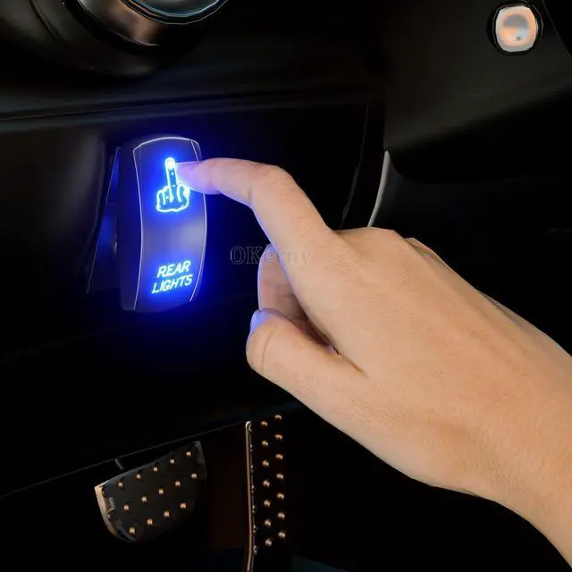 Alt view image 2 of 6 - Rocker Switch Rear Lights-Finger,Laser Etched Toggle Switch ON/Off SPST 5Pin 12V 24V Switch Jumper Wires for Cars Trucks Caravans Marine Boat ATV UTV RV (Blue)