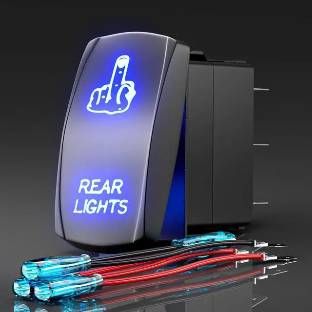 Main image of Rocker Switch Rear Lights-Finger,Laser Etched Toggle Switch ON/Off SPST 5Pin 12V 24V Switch Jumper Wires for Cars Trucks Caravans Marine Boat ATV UTV RV (Blue)