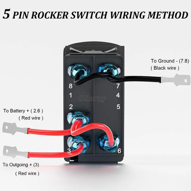 Alt view image 5 of 6 - Rocker Switch Rear Lights-Finger,Laser Etched Toggle Switch ON/Off SPST 5Pin 12V 24V Switch Jumper Wires for Cars Trucks Caravans Marine Boat ATV UTV RV (Blue)
