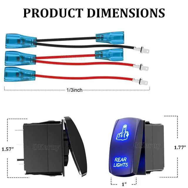 Alt view image 6 of 6 - Rocker Switch Rear Lights-Finger,Laser Etched Toggle Switch ON/Off SPST 5Pin 12V 24V Switch Jumper Wires for Cars Trucks Caravans Marine Boat ATV UTV RV (Blue)