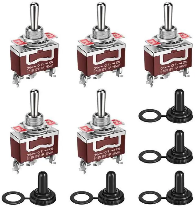 Main image of Waterproof Momentary Toggle Switch (ON)-Off-(ON) 30A 12VDC/15A 250VAC DC Marine SPDT Switch 3 Way with Weatherproof Boot Cap Cover for Car Auto Boat (Pack of 5)