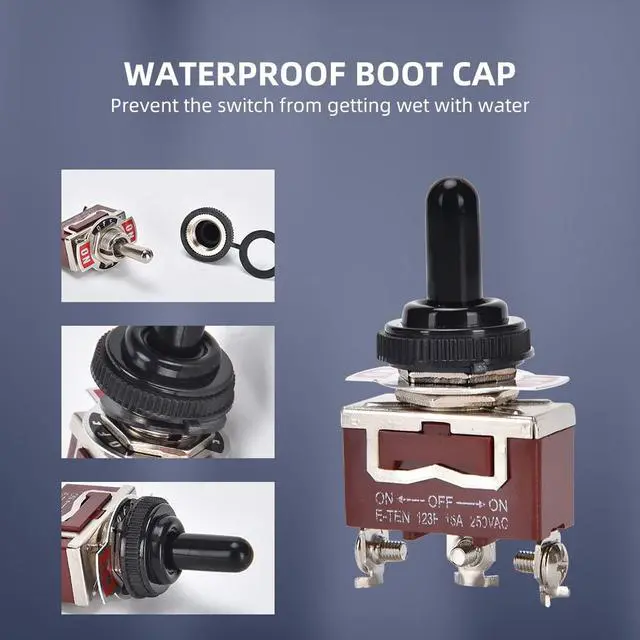 Alt view image 4 of 6 - Waterproof Momentary Toggle Switch (ON)-Off-(ON) 30A 12VDC/15A 250VAC DC Marine SPDT Switch 3 Way with Weatherproof Boot Cap Cover for Car Auto Boat (Pack of 5)
