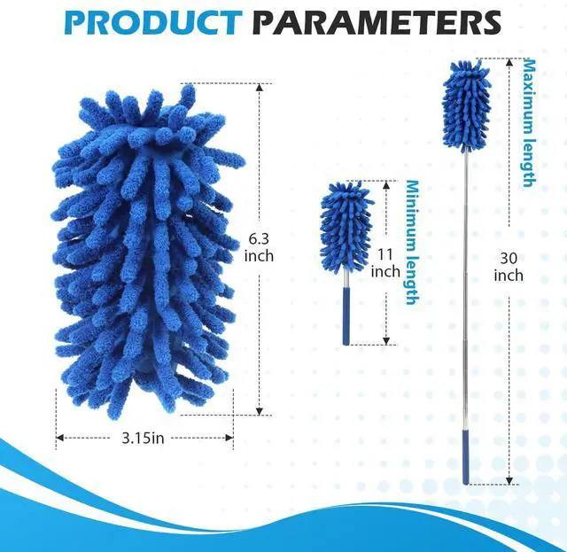 Alt view image 2 of 7 - 12 Pack Microfiber Dusters for Cleaning, High Duster with Extension Pole, Long Handled Feather Dusters, Household Cleaning Supplies for Ceiling, Car, Furniture, Fan, Sofas(Blue)