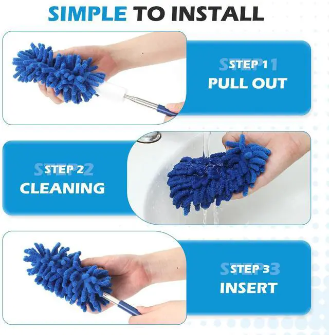 Alt view image 3 of 7 - 12 Pack Microfiber Dusters for Cleaning, High Duster with Extension Pole, Long Handled Feather Dusters, Household Cleaning Supplies for Ceiling, Car, Furniture, Fan, Sofas(Blue)