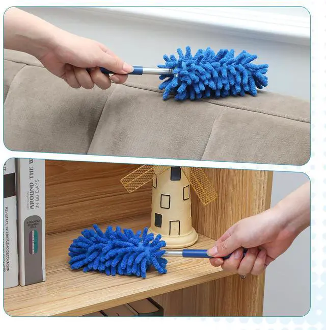 Alt view image 5 of 7 - 12 Pack Microfiber Dusters for Cleaning, High Duster with Extension Pole, Long Handled Feather Dusters, Household Cleaning Supplies for Ceiling, Car, Furniture, Fan, Sofas(Blue)