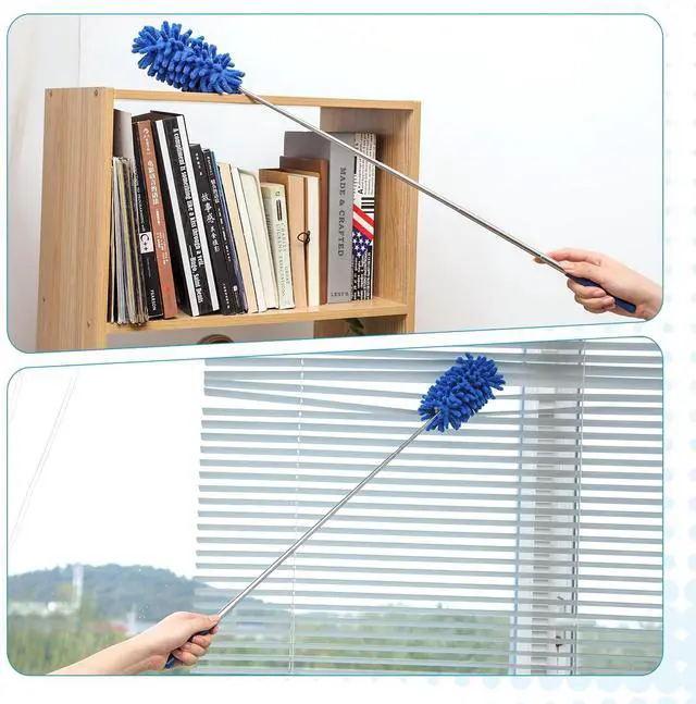 Alt view image 6 of 7 - 12 Pack Microfiber Dusters for Cleaning, High Duster with Extension Pole, Long Handled Feather Dusters, Household Cleaning Supplies for Ceiling, Car, Furniture, Fan, Sofas(Blue)
