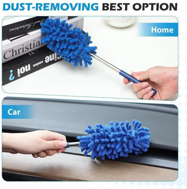Alt view image 4 of 7 - 12 Pack Microfiber Dusters for Cleaning, High Duster with Extension Pole, Long Handled Feather Dusters, Household Cleaning Supplies for Ceiling, Car, Furniture, Fan, Sofas(Blue)