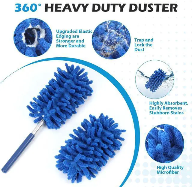 Alt view image 7 of 7 - 12 Pack Microfiber Dusters for Cleaning, High Duster with Extension Pole, Long Handled Feather Dusters, Household Cleaning Supplies for Ceiling, Car, Furniture, Fan, Sofas(Blue)